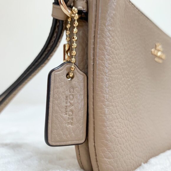 Coach with COA  Double Corner Zip Wristlet Leather Card Wallet Taupe - Picture 2 of 9